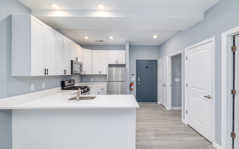 Well-lit kitchen with ample counter space